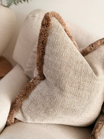 OAKLEY BEIGE| Textured Weave Fringed Cushion