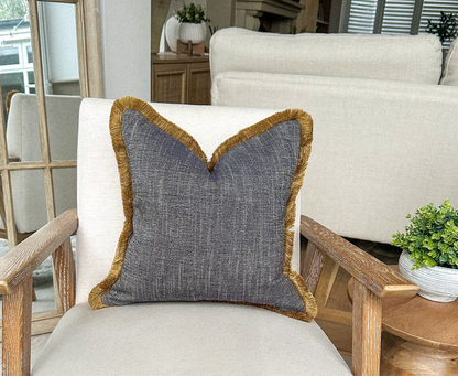 MIDNIGHT | Blue Textured Fringed Cushion