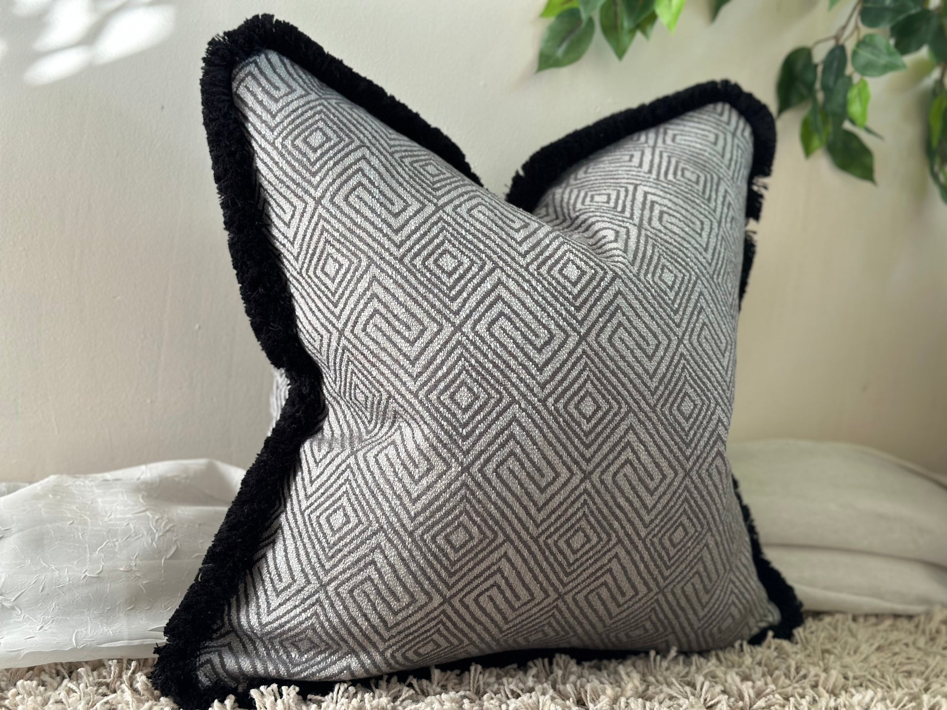 SOPHIE GREY Geometric Fringed Cushion - Main Image