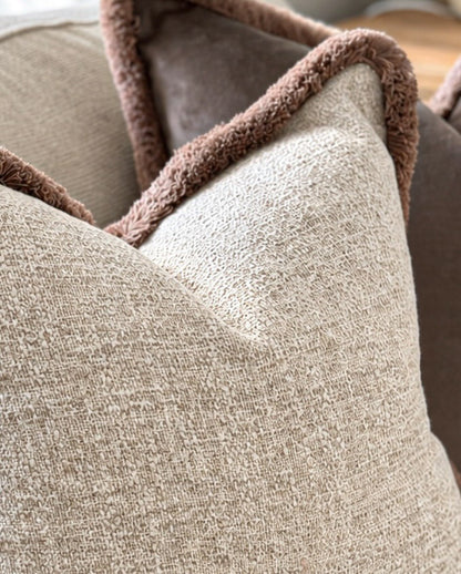 ALMOND | Luxury Ivory Textured Fringed Cushion
