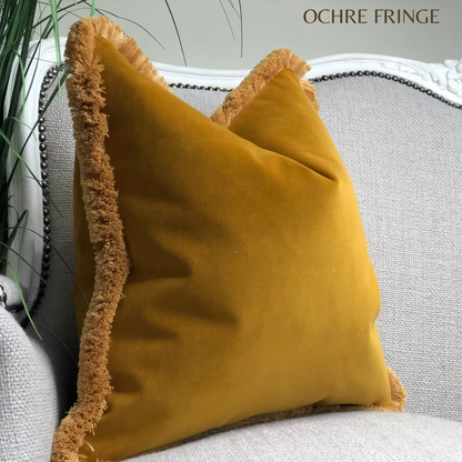DEEP MUSTARD | Velvet Cushion - Fringed & Piped
