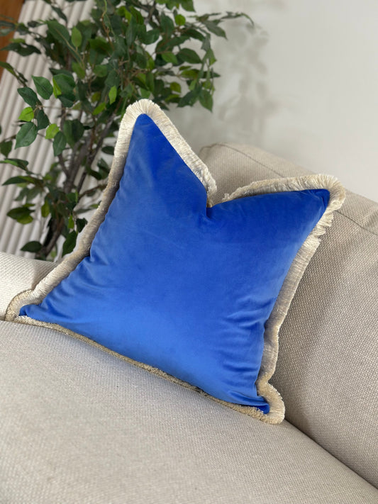 COBALT  | Blue Velvet Fringed Cushion