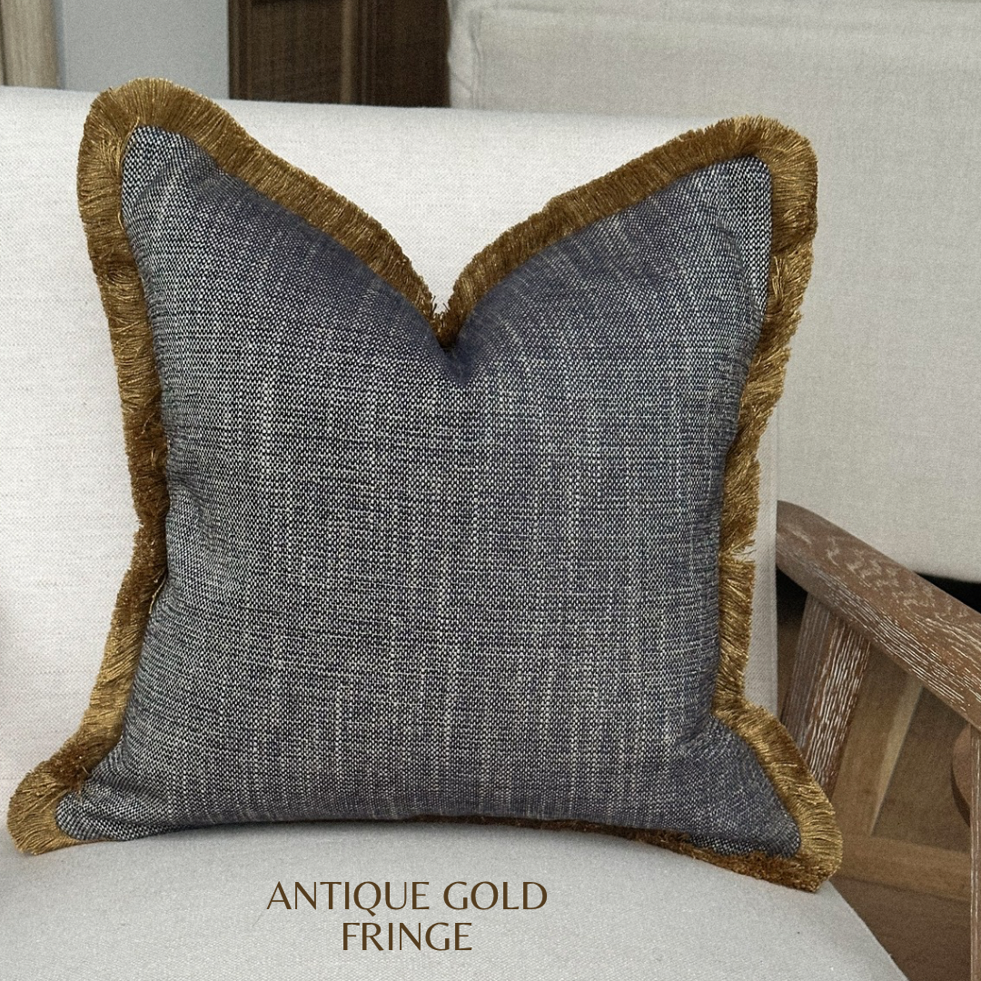 MIDNIGHT | Blue Textured Fringed Cushion