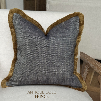 MIDNIGHT | Blue Textured Fringed Cushion