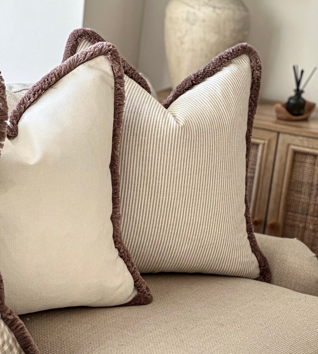 FILEY | Natural Beige Ticking Stripe Cushion