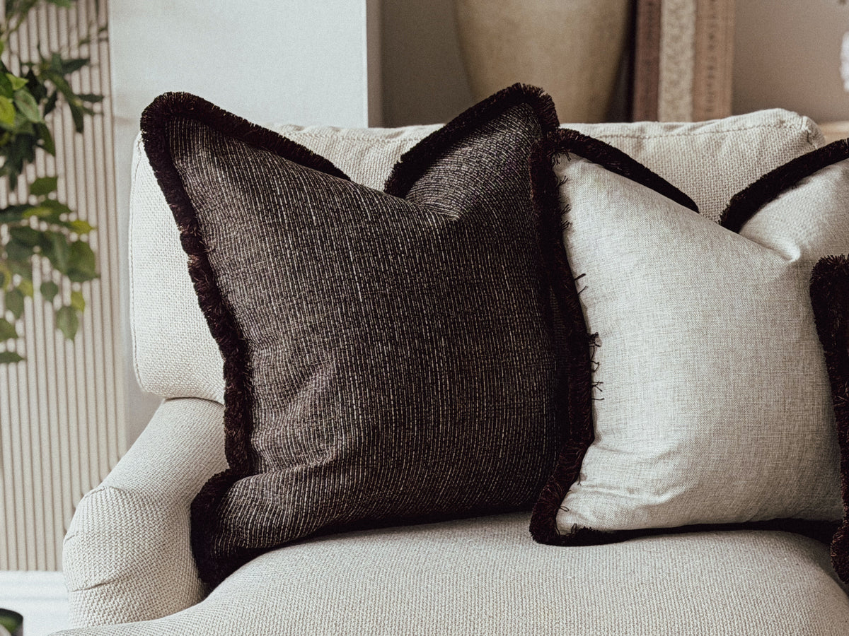 TEXTURED DARK CHOCOLATE | Fringe Cushion