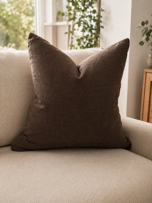 Earthy brown textured cushion  for sofa, bed, kind size bed, super king bed, perfect for neutral cosy home interior’s 
