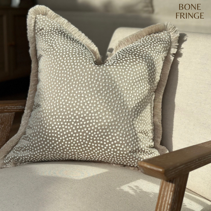 OYSTER | Taupe Satin Effect Cushion - Fringe & Piped