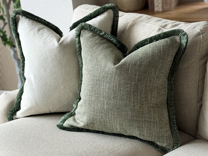 SAGE WEAVE | Sage Green Textured Fringed Cushion