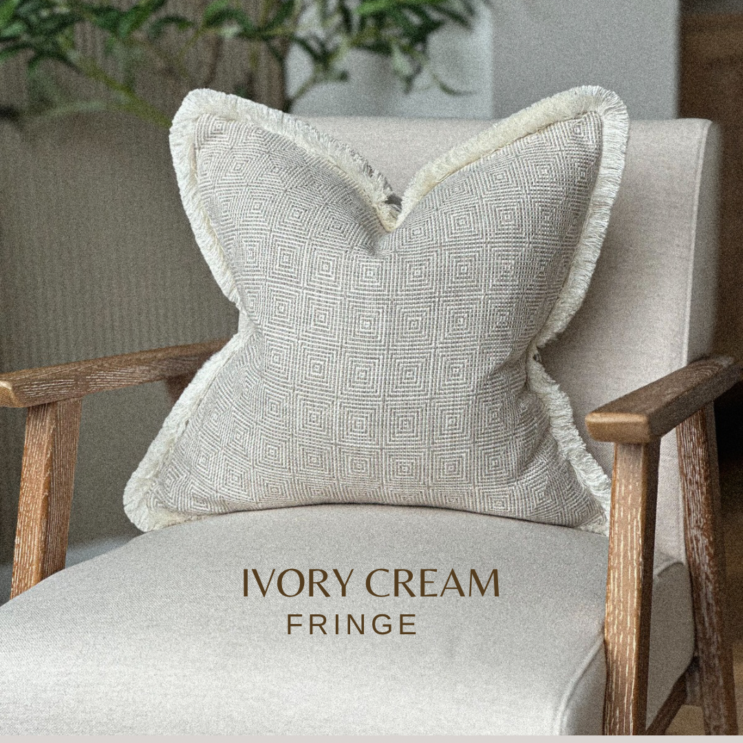 NEW ENGLAND NATURAL | Luxury Geometric Fringed Cushion