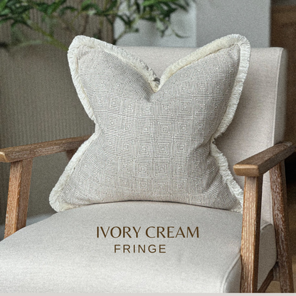 NEW ENGLAND NATURAL | Luxury Geometric Fringed Cushion