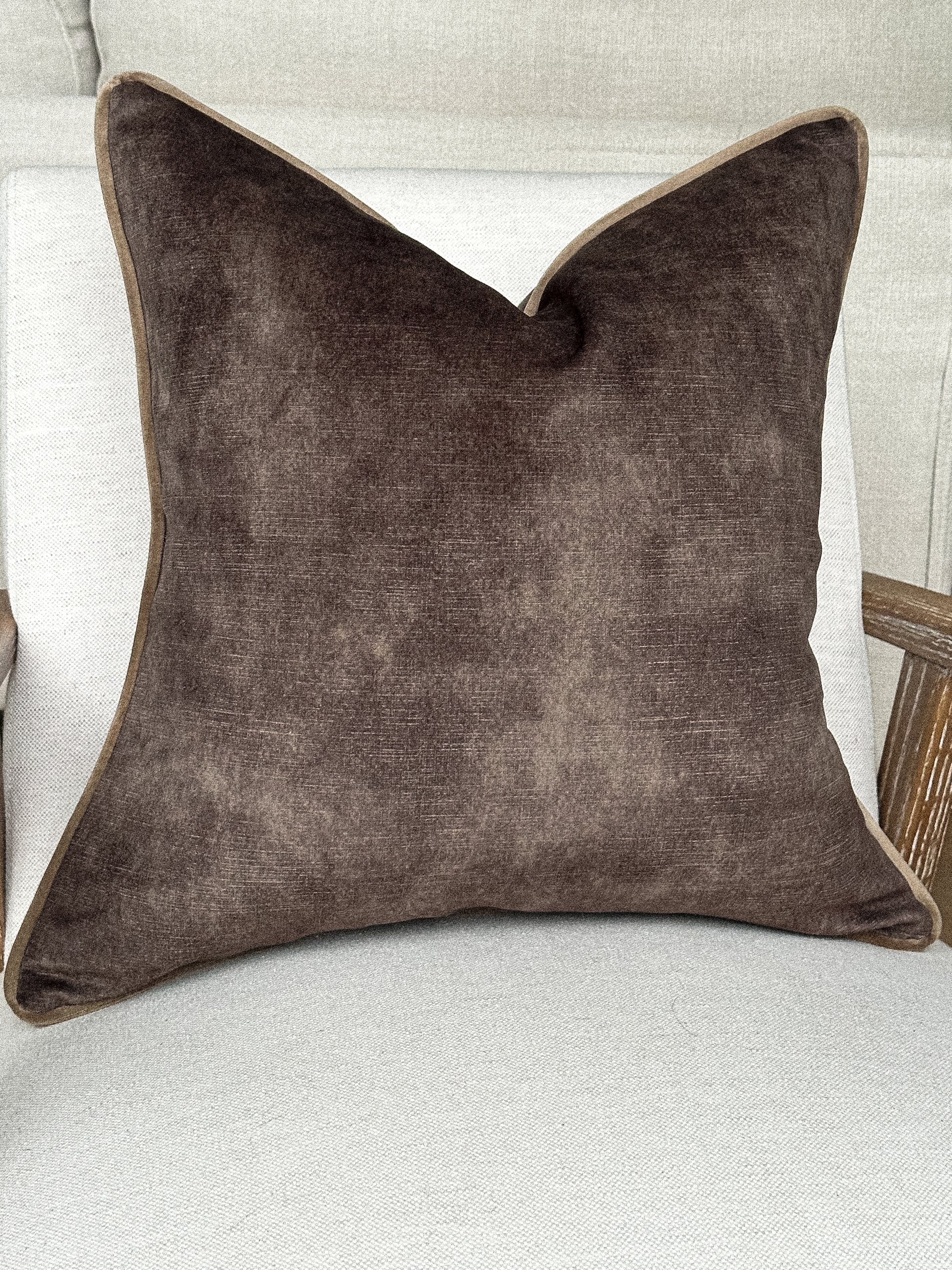 Dark brown luxury velvet scatter cushion. Custom made in all sizes.