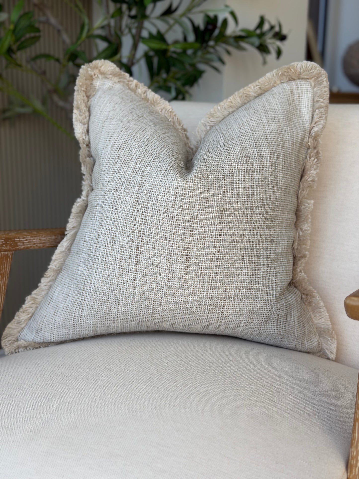Textured neutral - Bone fringe cushion cover