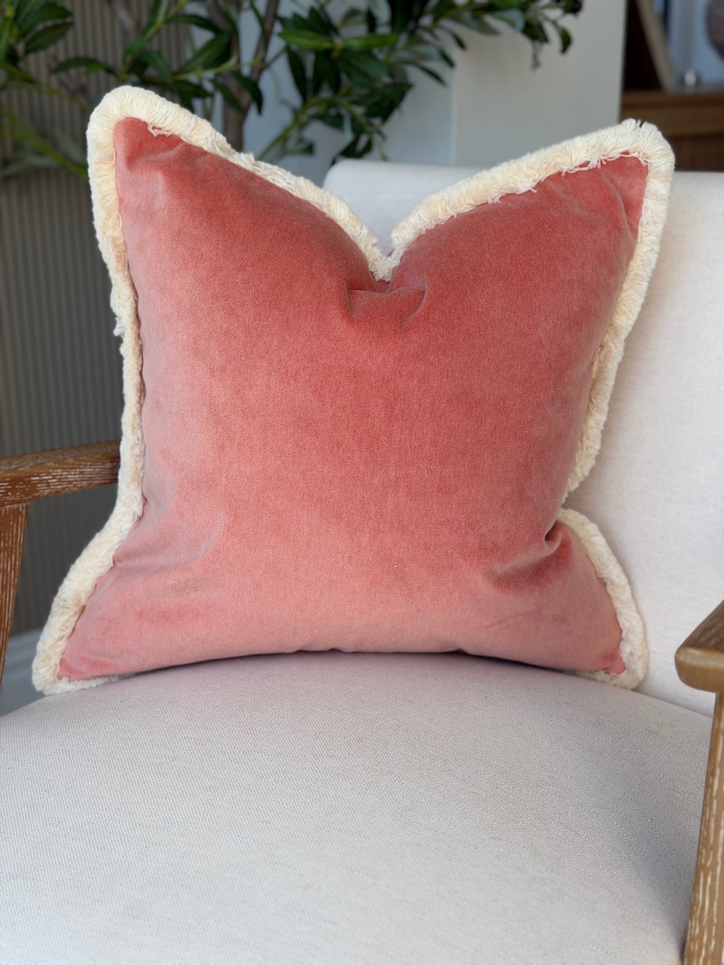 Coral - Cream Fringe Cushion Cover
