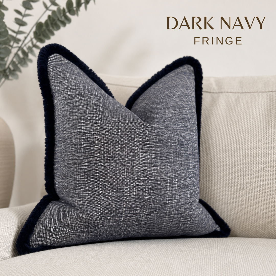 MIDNIGHT | Blue Textured Fringed Cushion