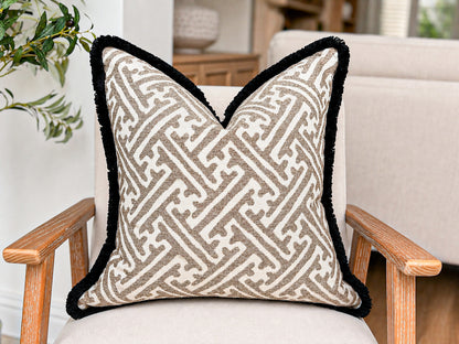 HAVANA TAUPE | Geometric Fringed Cushion