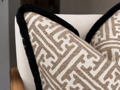 HAVANA TAUPE | Geometric Fringed Cushion