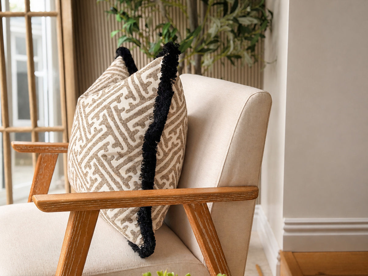 HAVANA TAUPE | Geometric Fringed Cushion