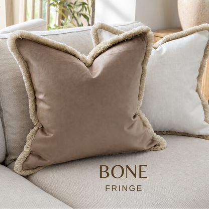 BEIGE TAUPE | Velvet Fringed Cushion