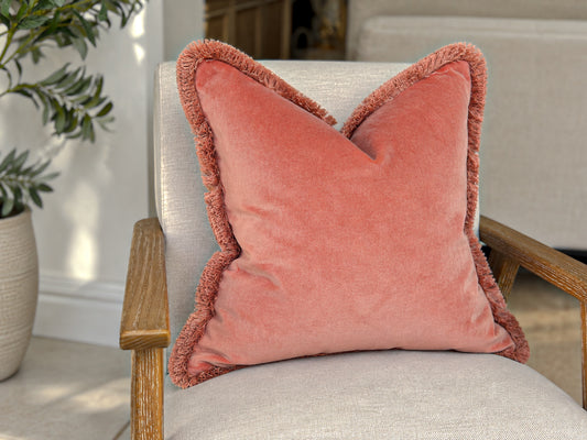 CORAL | Velvet Fringed Cushion