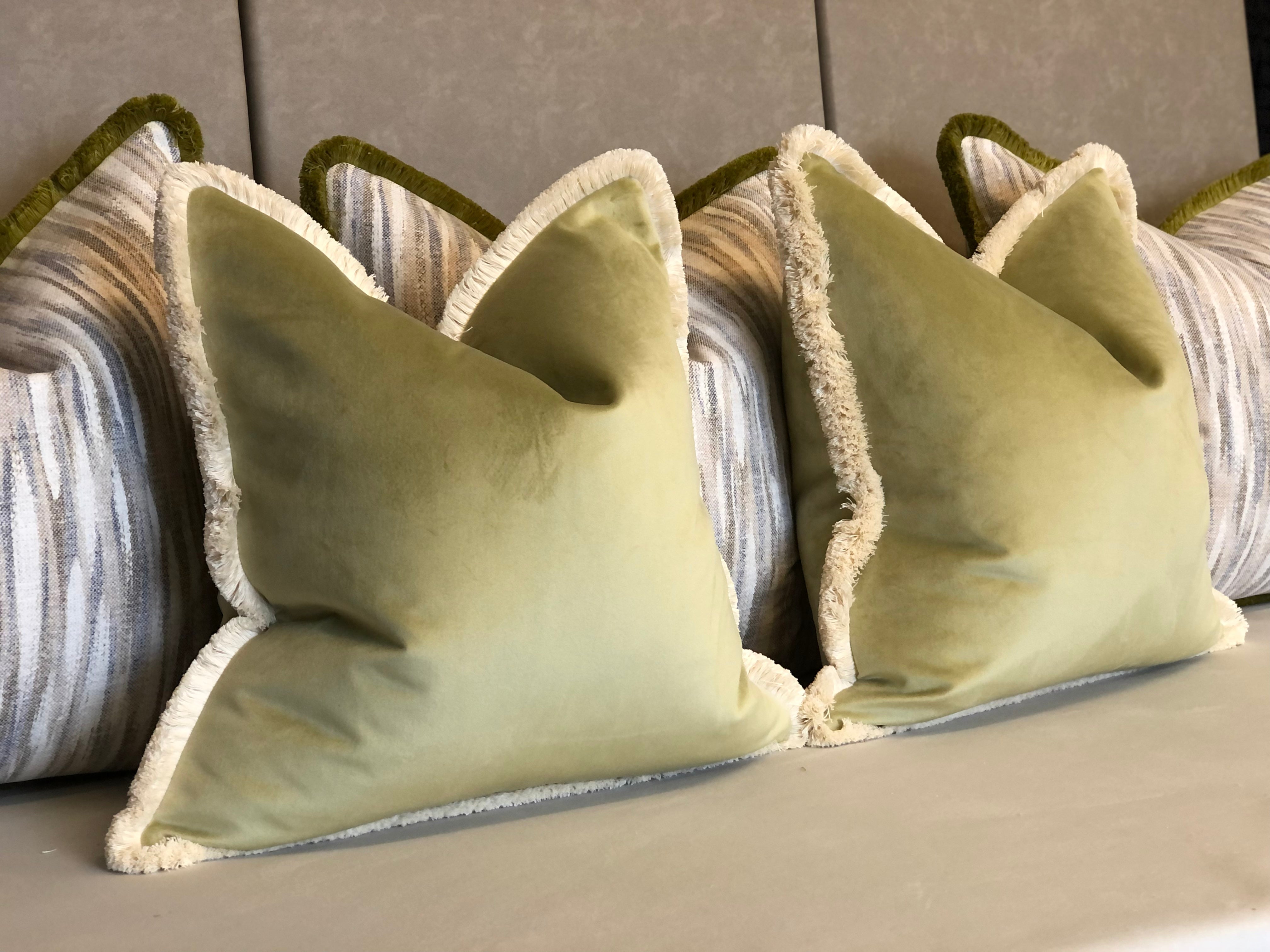 Sage Green Velvet Fringed Cushion Cover Handmade To Order The Cosy sage-green-velvet-fringed-cushion-cover-handmade-to-order-the-cosy
