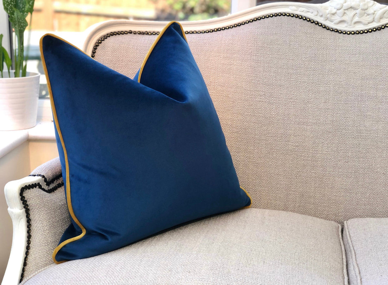 blue and mustard cushion